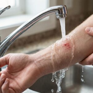 a person washing a wound