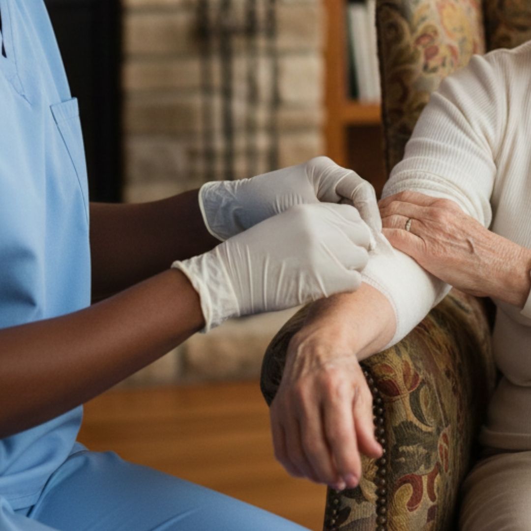 person dressing wound