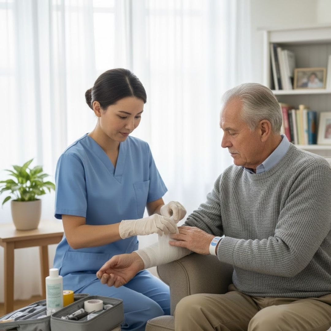 woman dressing wound